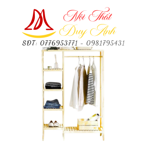 Giá Treo Quần Áo Gỗ Thông Tự Nhiên Tích Hợp Kệ 4 Tầng Phong Cách Minimalist | Nội Thất Duy Anh