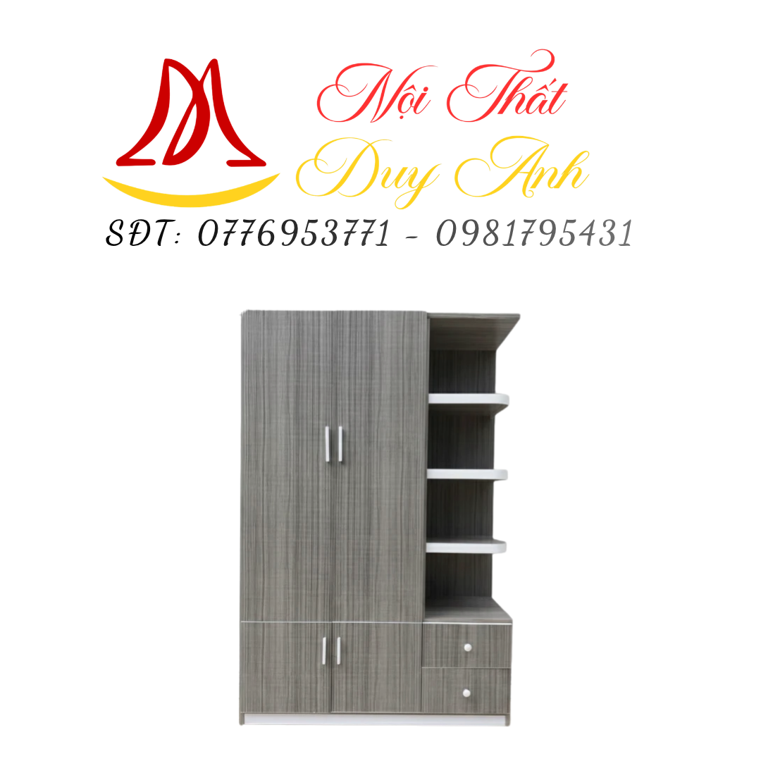 Tủ Quần Áo Nhựa Vân Gỗ 2 Cánh Tích Hợp Kệ Góc Đa Năng - Nội Thất Duy Anh